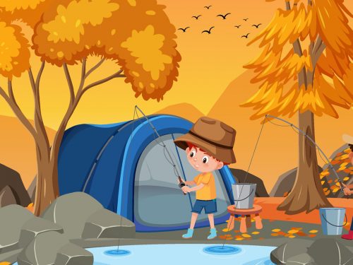 Autumn Season Camping Illustration