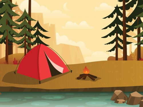Autumn Season Camping Illustration
