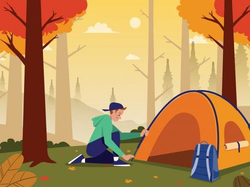 Autumn Season Camping Illustration
