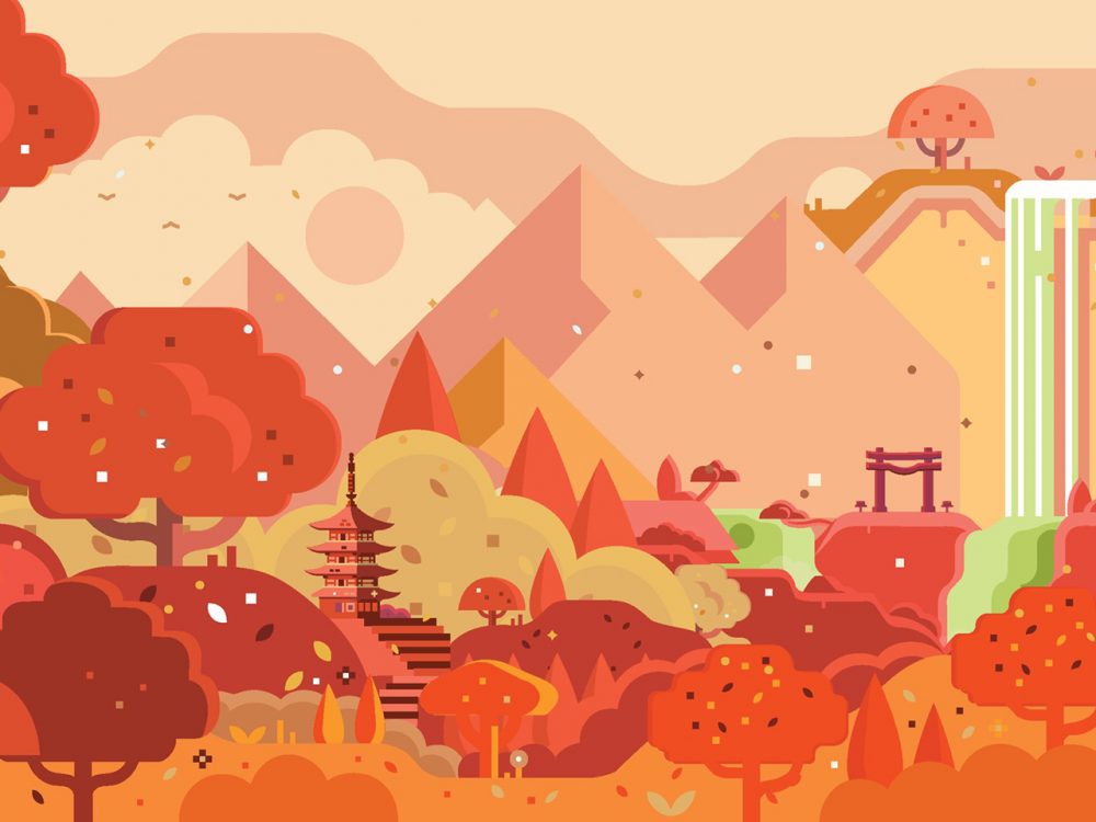 Autumn in Japan Forest Illustration