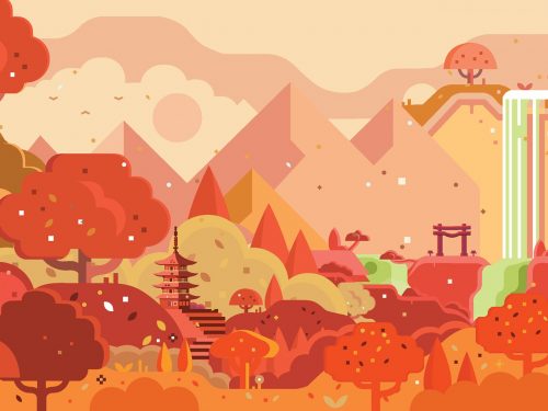 Autumn in Japan Forest Illustration