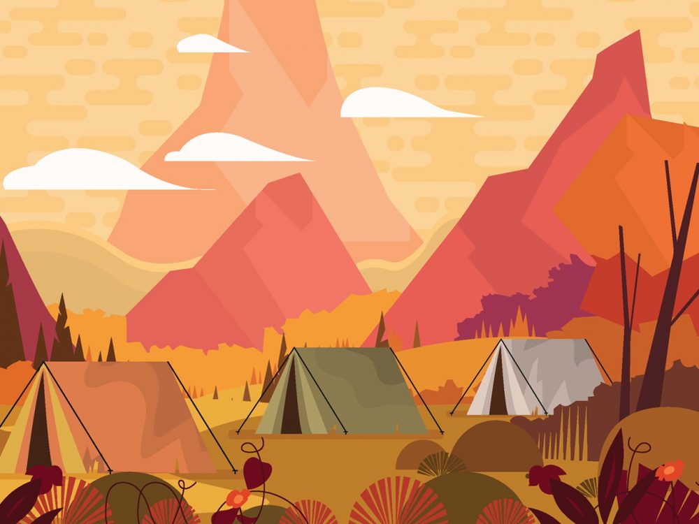 Camping in the Forest in Autumn Illustration