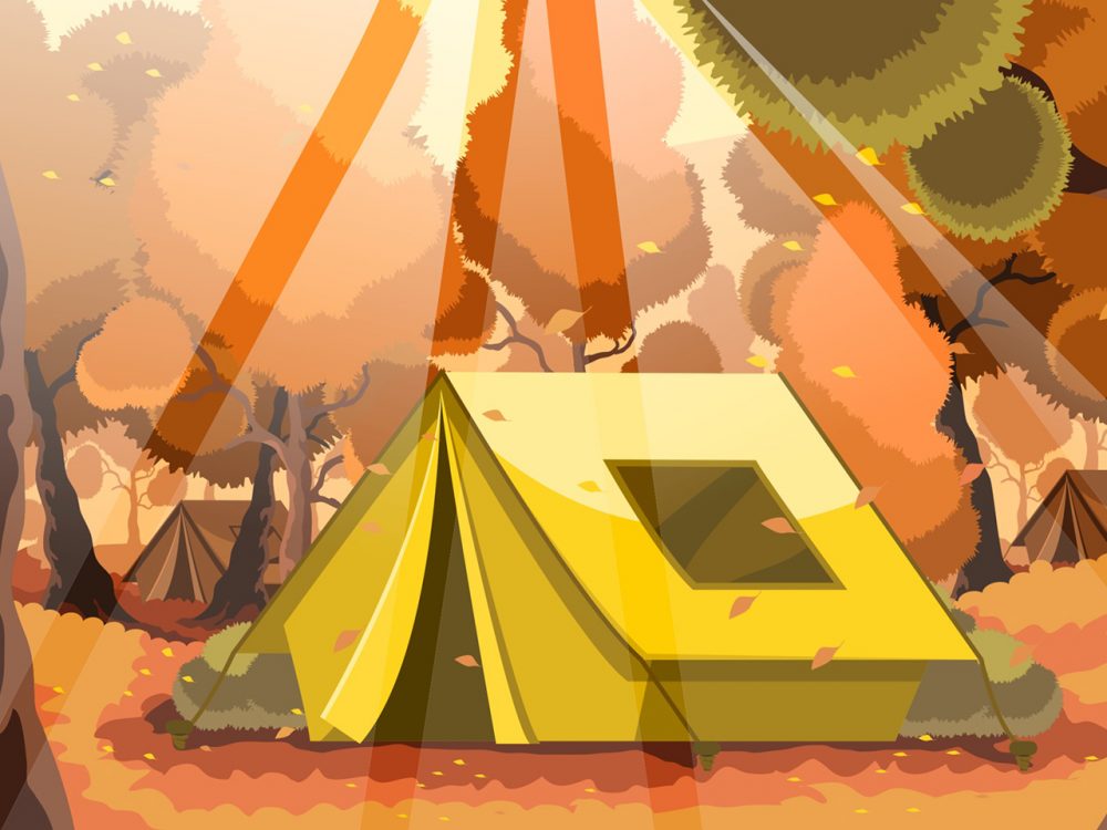Camping in the Forest in Autumn Illustration