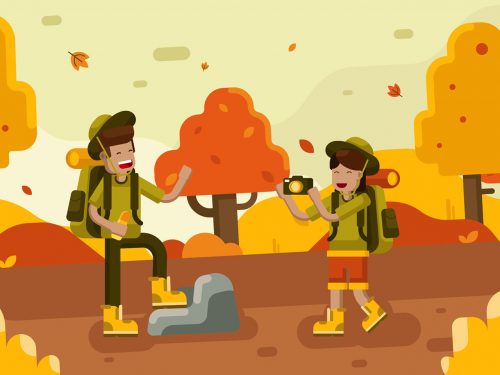 Couple Hiking in Autumn Illustration