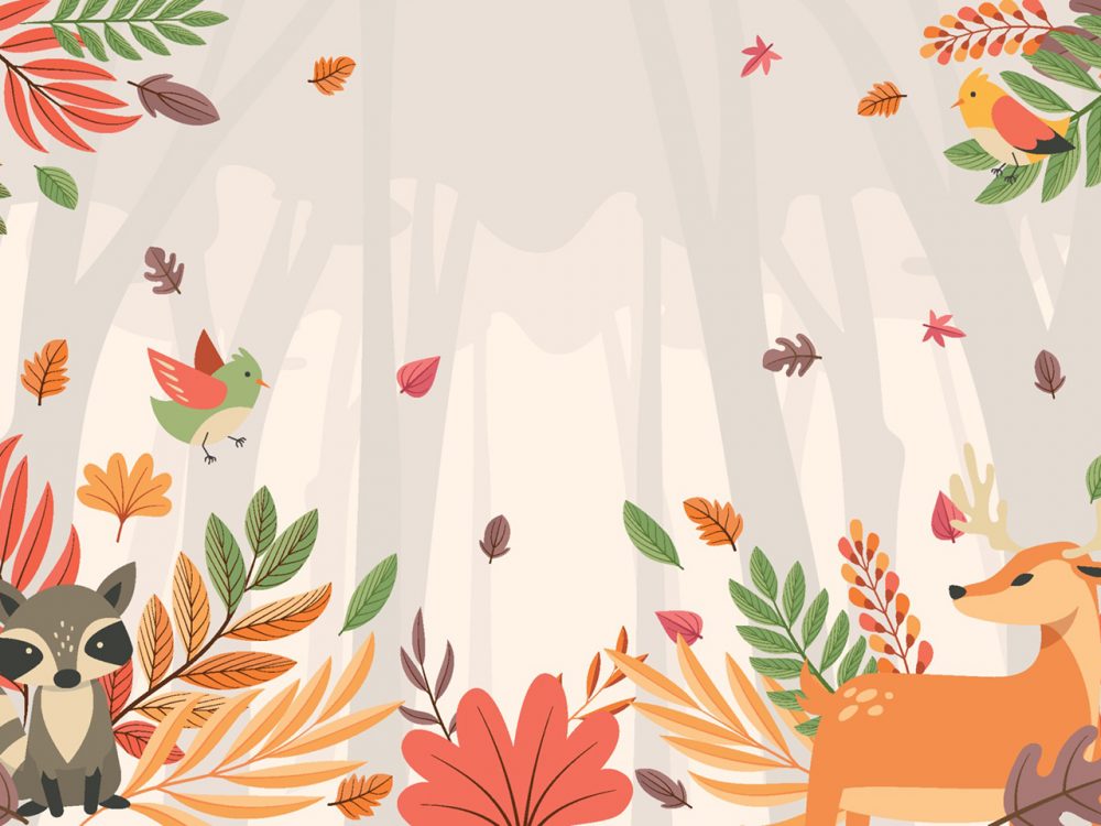 Flora and Fauna Landscape in Autumn Illustration
