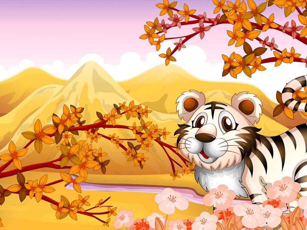 Flora and Fauna Landscape in Autumn Illustration