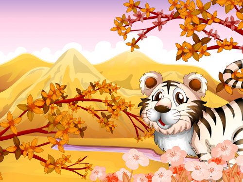 Flora and Fauna Landscape in Autumn Illustration