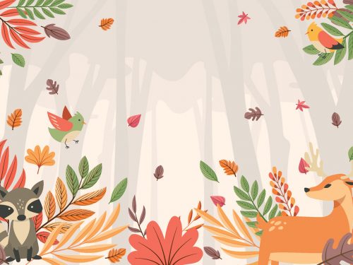 Flora and Fauna Landscape in Autumn Illustration