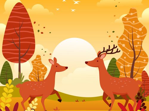 Flora and Fauna Landscape in Autumn Illustration