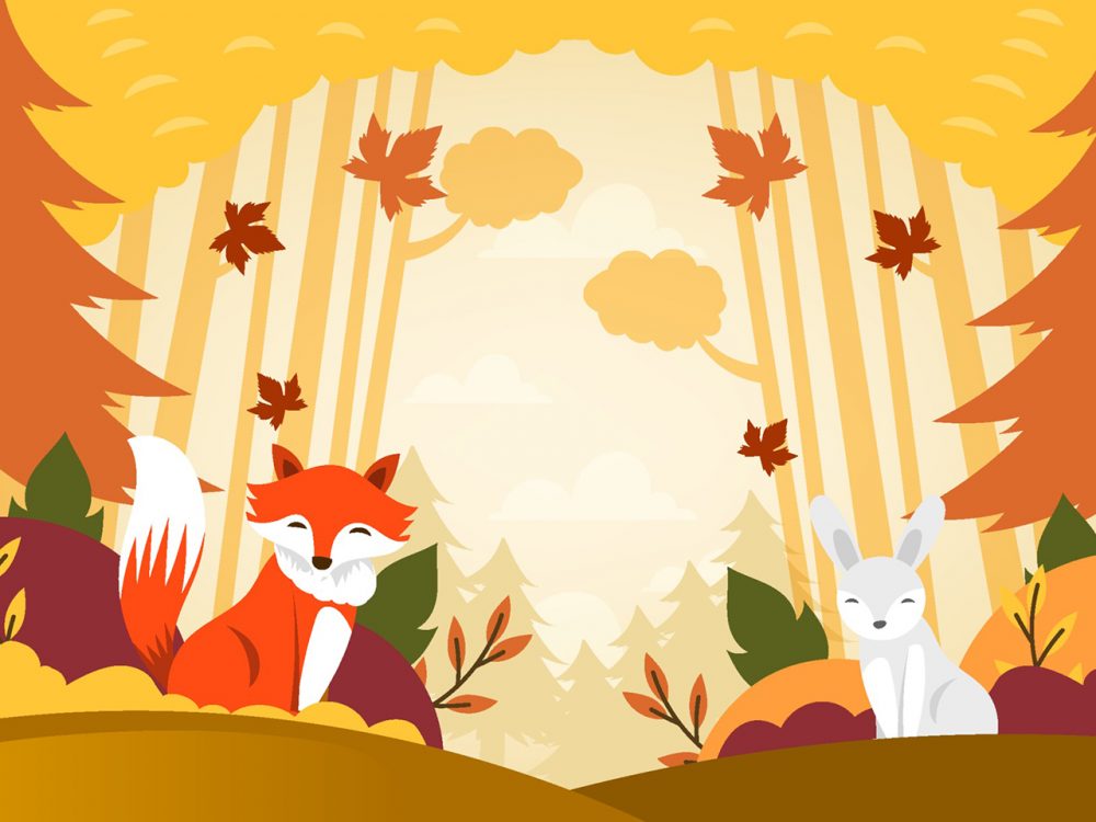 Flora and Fauna Landscape in Autumn Illustration