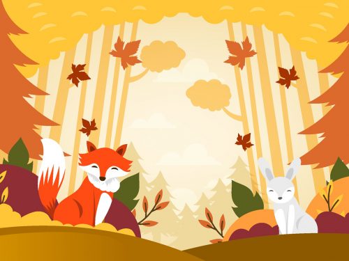 Flora and Fauna Landscape in Autumn Illustration
