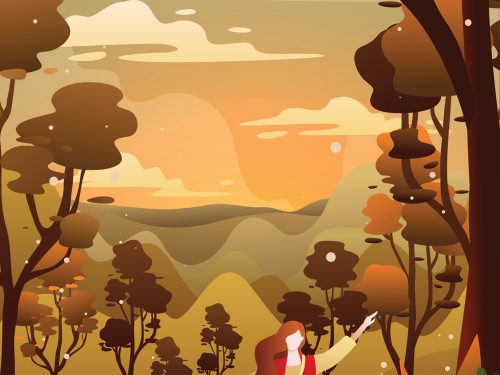 Forest Scenery in Autumn Illustration