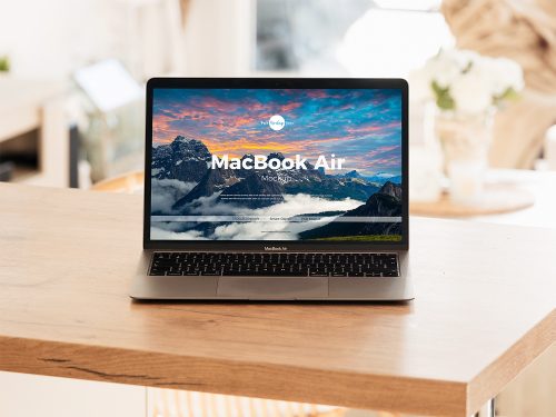Free MacBook Air on a Table Mockup