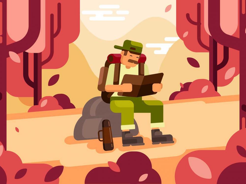 Man Hiking Alone in the Forest Illustration
