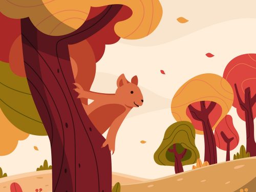 Squirrel on the Tree during Autumn Illustration