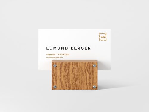 Business Card Mockup with a Wood Holder