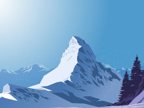 Snowy Mountain Winter Landscape Illustration