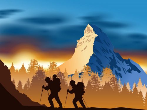 Snowy Mountain Winter Landscape Illustration