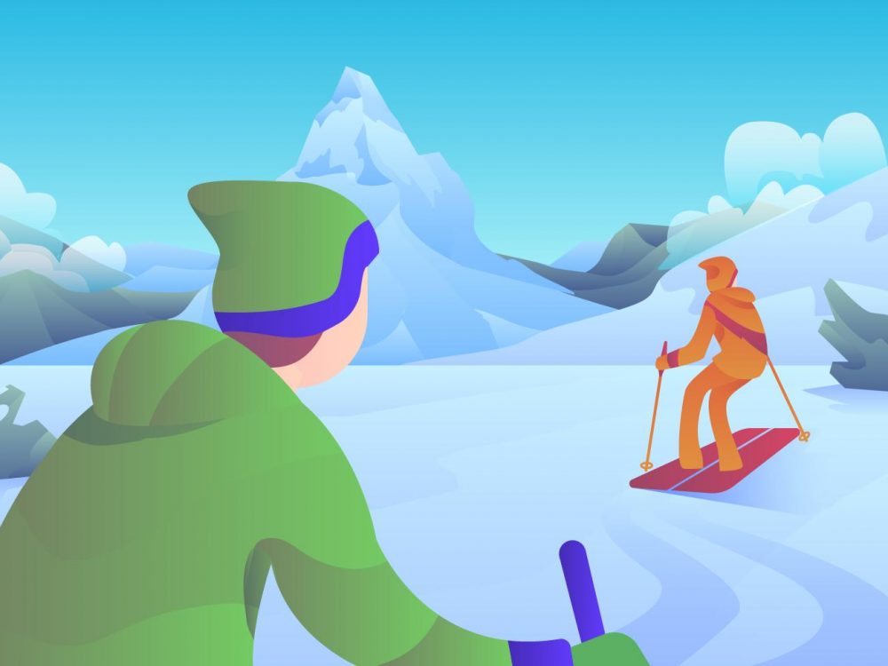 Snowy Mountain Winter Landscape Illustration