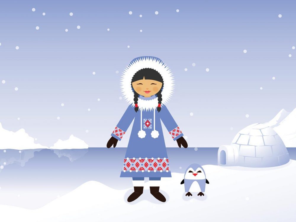 Girl in Snowy Polar Landscape Illustration