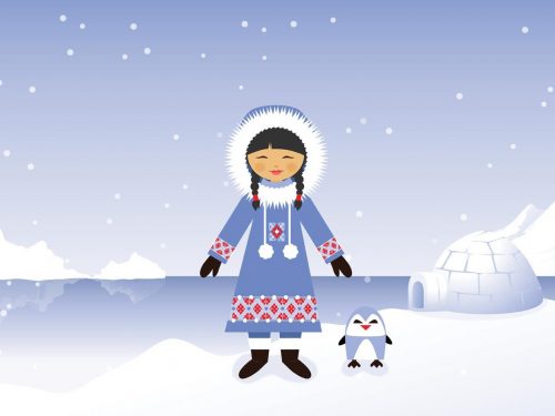 Girl in Snowy Polar Landscape Illustration