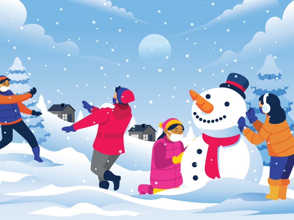 Happy Kids Playing in a Winter Illustration
