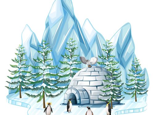 Igloo in Cold Terrain Free Vector Illustration