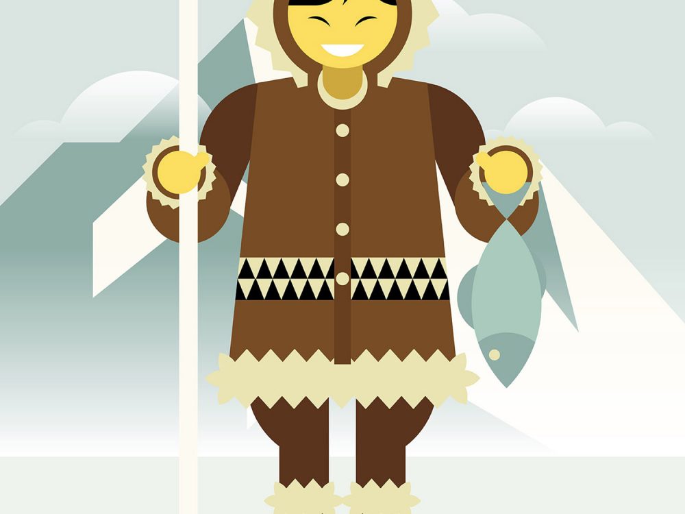 Eskimo Girl in Snowy Polar Illustration