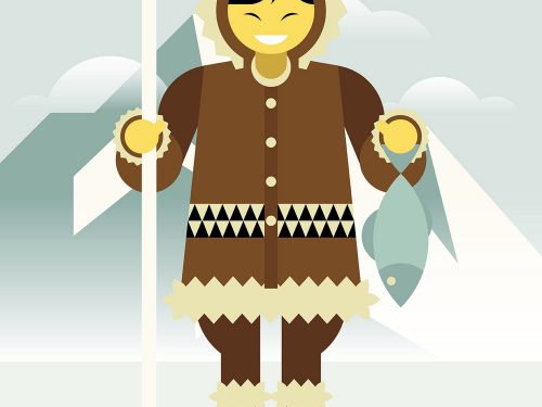Eskimo Girl in Snowy Polar Illustration