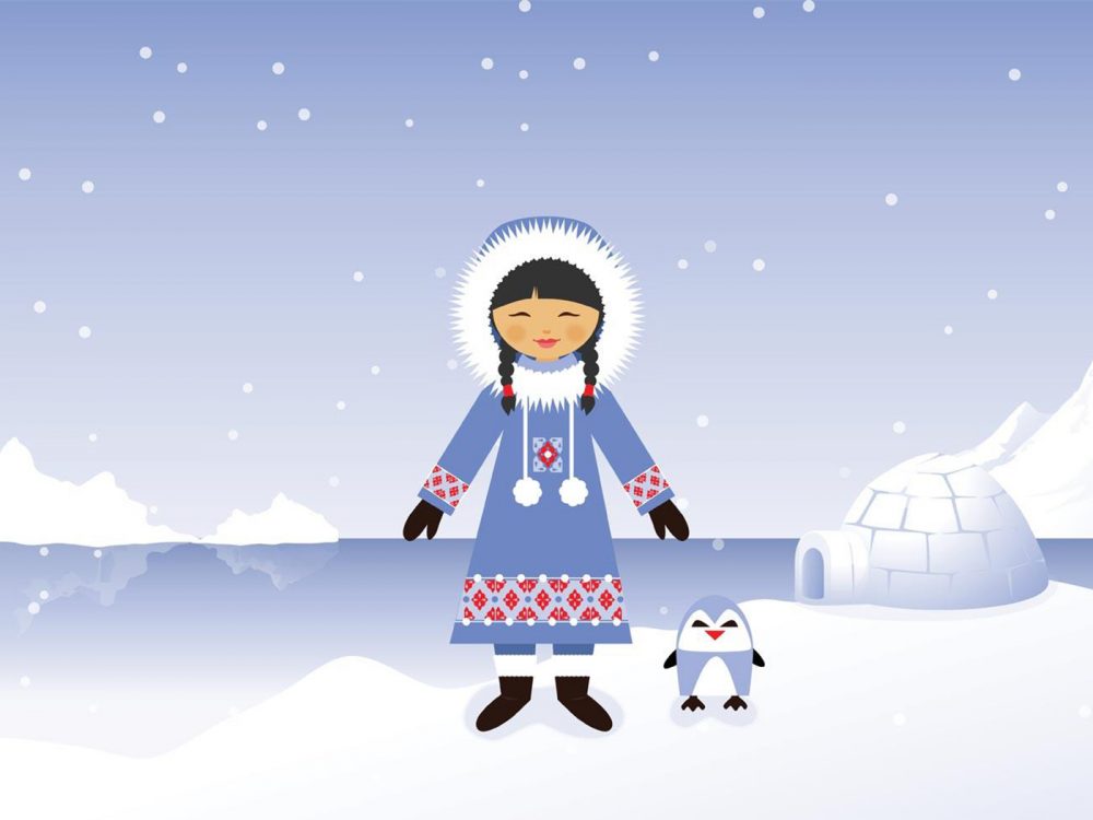 Eskimo Girl in Snowy Polar Illustration