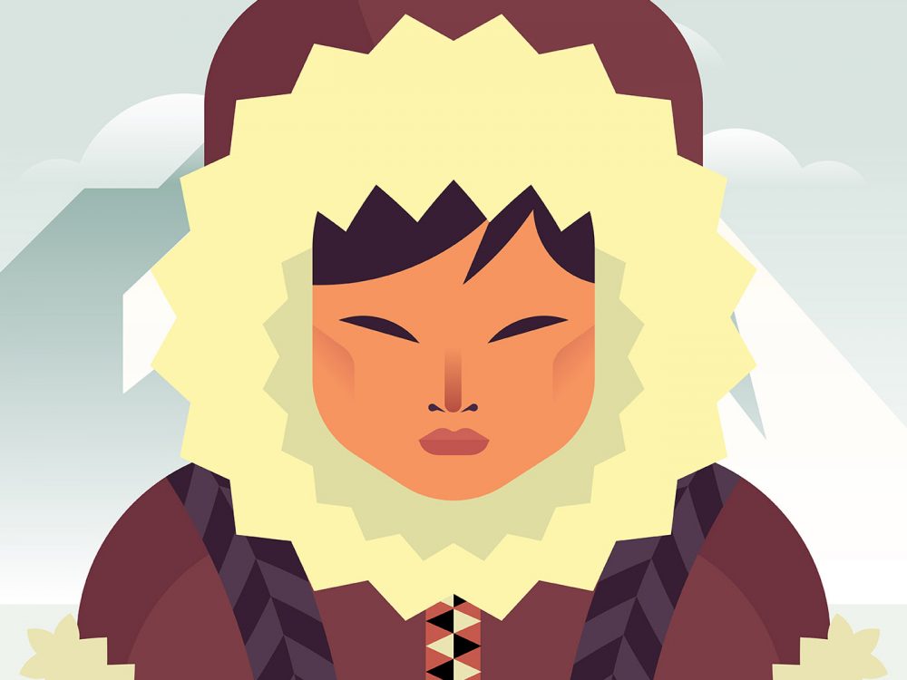 Eskimo Girl in Snowy Polar Illustration