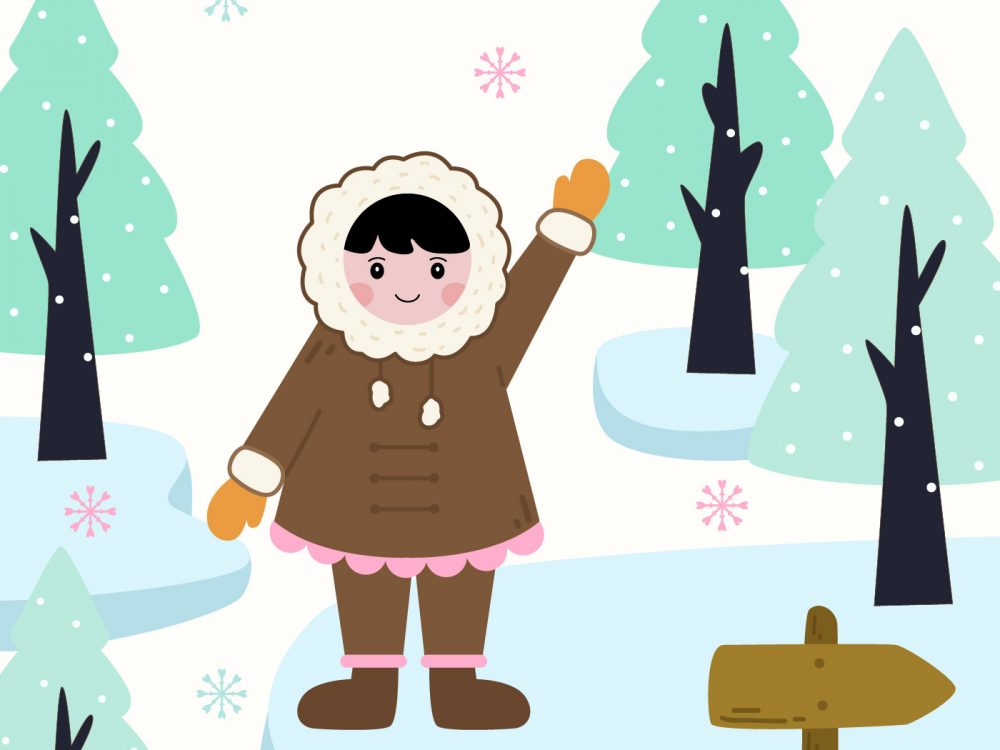 Eskimo Girl in Snowy Polar Illustration