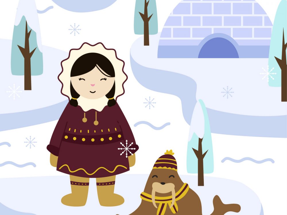 Eskimo Girl in Snowy Polar Illustration