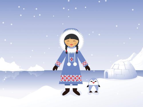 Eskimo Girl in Snowy Polar Illustration