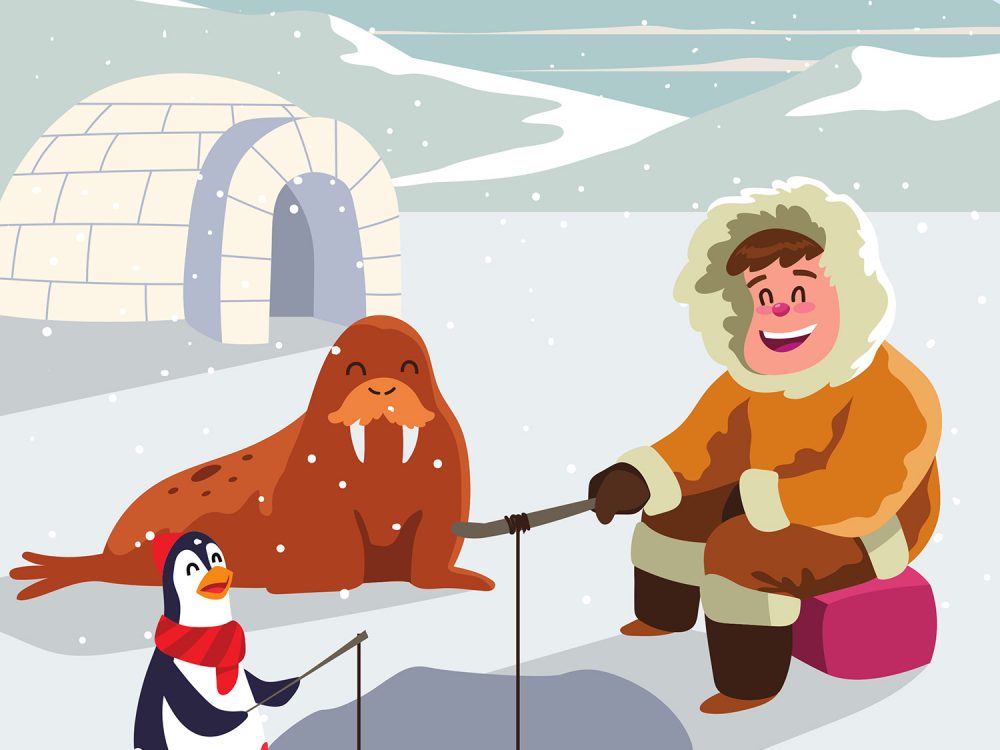 Eskimos with Friends Illustration