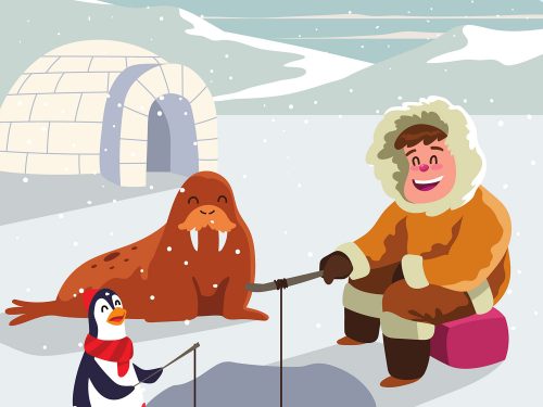 Eskimos with Friends Illustration