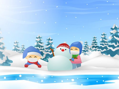 Happy Kids Playing in a Winter Illustration