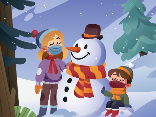 Happy Kids Playing in a Winter Illustration
