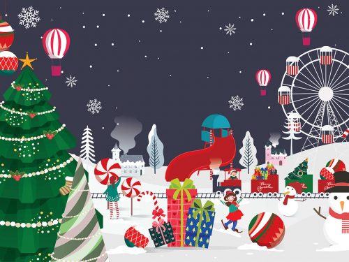 Happy Kids Playing in a Winter Illustration