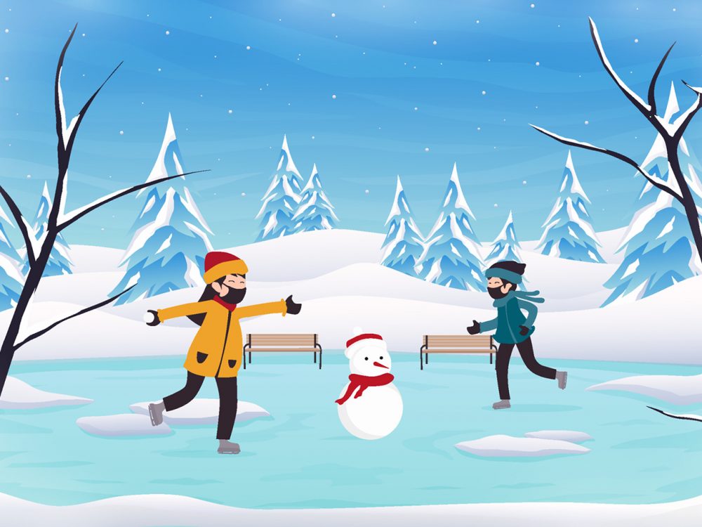 Happy Kids Playing in a Winter Illustration