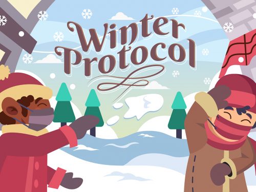 Happy Kids Playing in a Winter Illustration