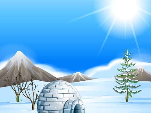 Igloo in Cold Terrain Free Vector Illustration
