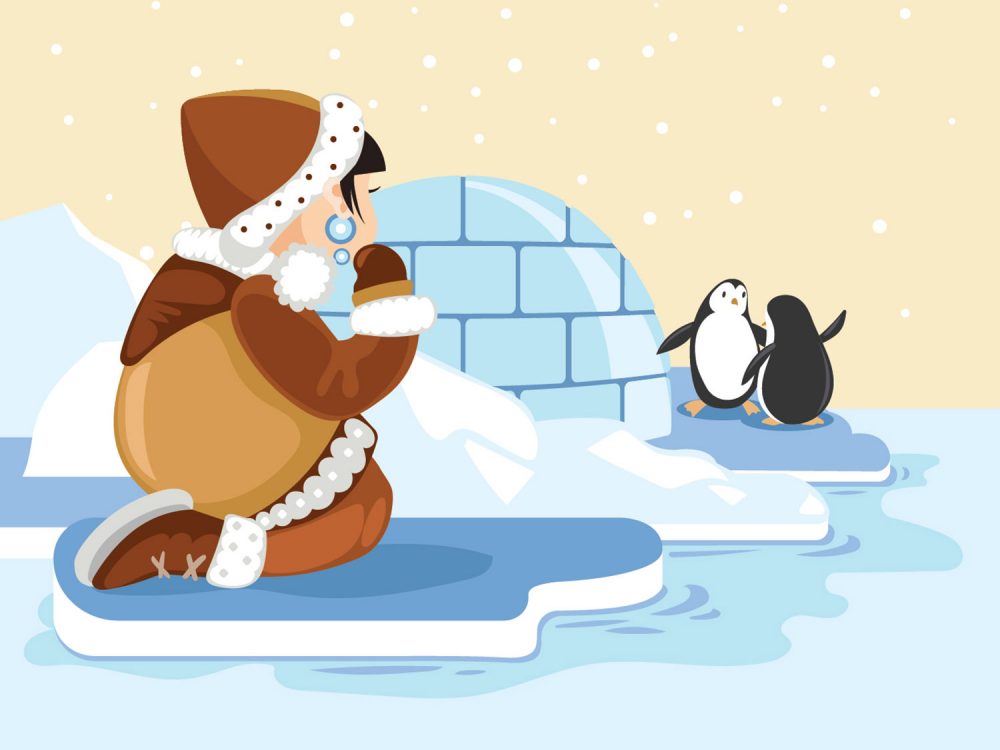 Eskimo Girl in Snowy Polar Illustration