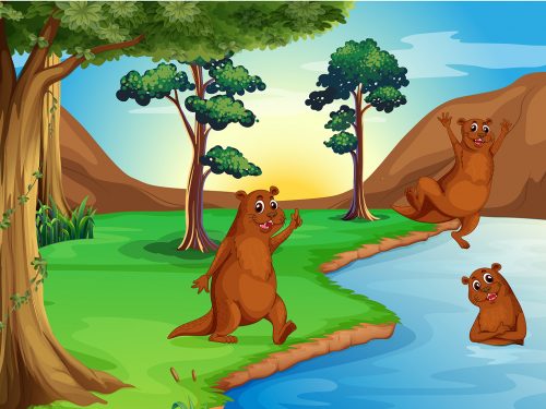 Sealions Playing at the River Illustration