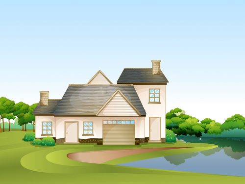 A Big House at the Forest near the River Illustration