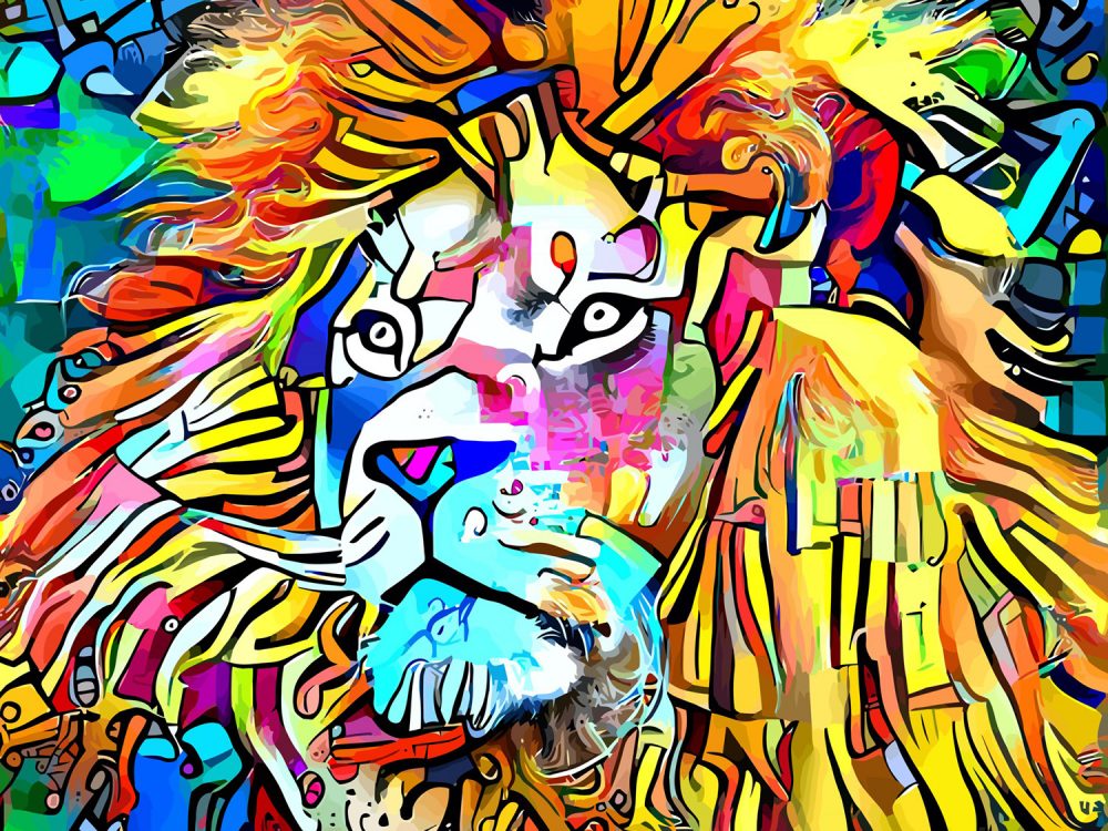 Colorful Lion Head Illustration