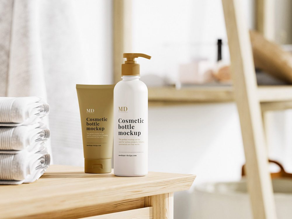 Free Cosmetic Bottle and Tube Mockup