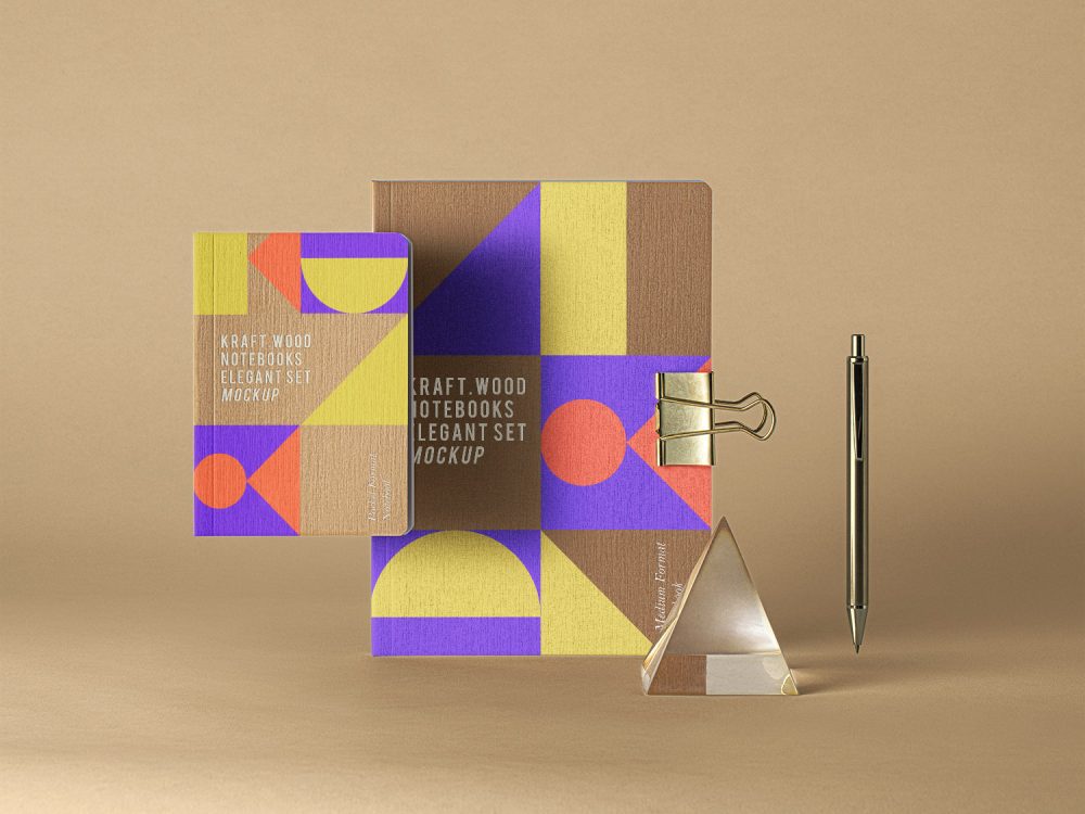 Psd Kraft Notebook Set Mockup