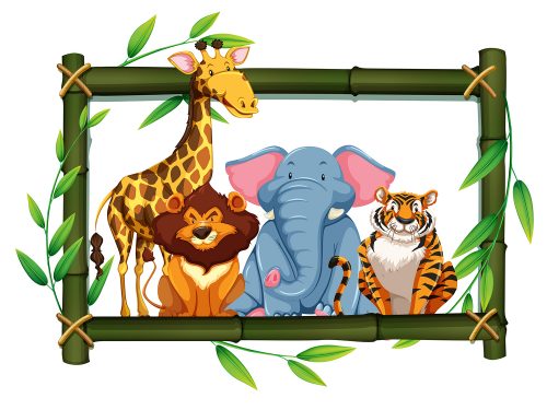 Safari Animals on Bamboo Frame