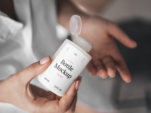 Women Holding Mini Bottle Mockup